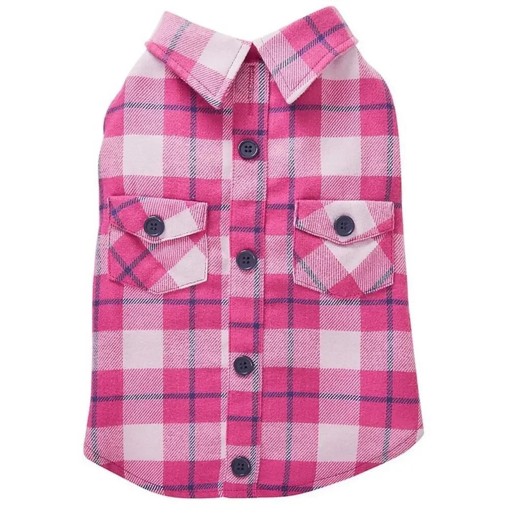 Top Paw® Plaid Print Dog Shacket Shirt Fuchsia - XL